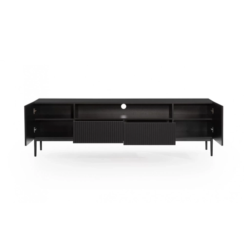 Szafka RTV Nicole 200 cm z wnęką i szufladami - czarny mat / czarne nóżki