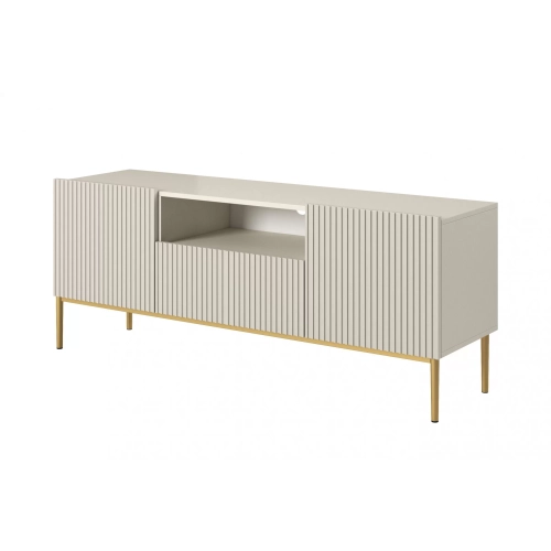 Szafka RTV Nicole 150 cm z szufladą i wnęką - kaszmir / złote nóżki