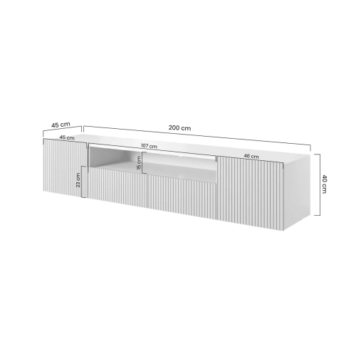 Szafka RTV wisząca Nicole 200 cm z wnęką i szufladami - czarny / czarny mat