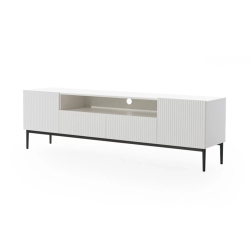 Szafka RTV Nicole 200 cm z wnęką i szufladami - biały mat / czarne nóżki