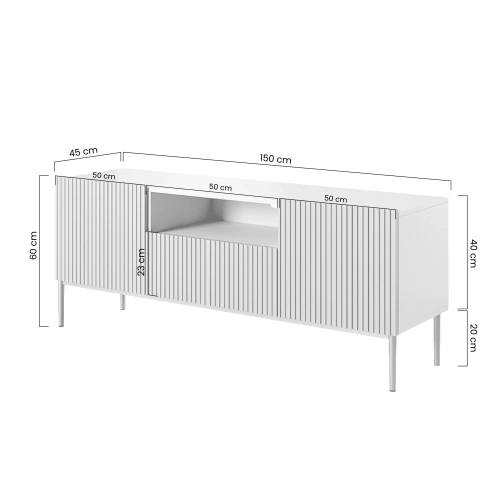 Szafka RTV z szufladą Nicole 150 cm - biały mat / czarne nóżki