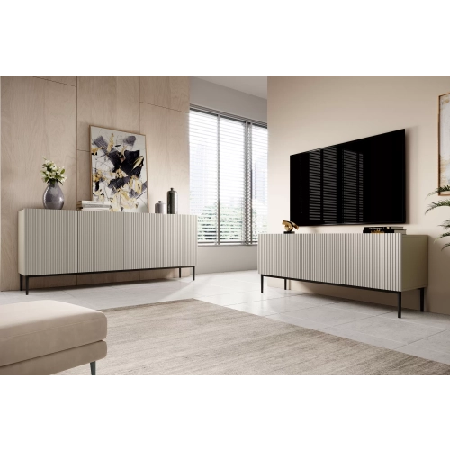 Szafka RTV z szufladą Nicole 150 cm - kaszmir / czarne nóżki