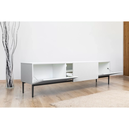 Szafka RTV z szufladą Nicole 200 cm - biały mat / czarne nóżki