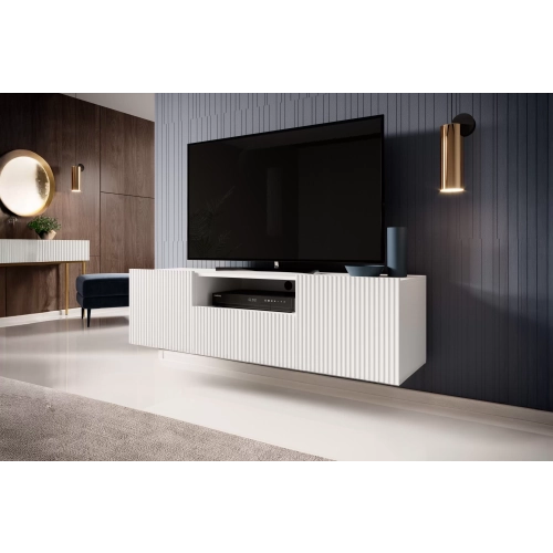 Szafka RTV wisząca Nicole 150 cm z szufladą - biały mat