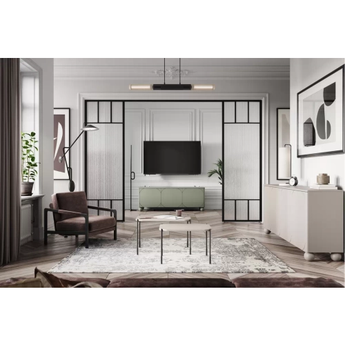 Szafka RTV trzydrzwiowa Sonatia II na nogach kulach 150 cm - oliwka