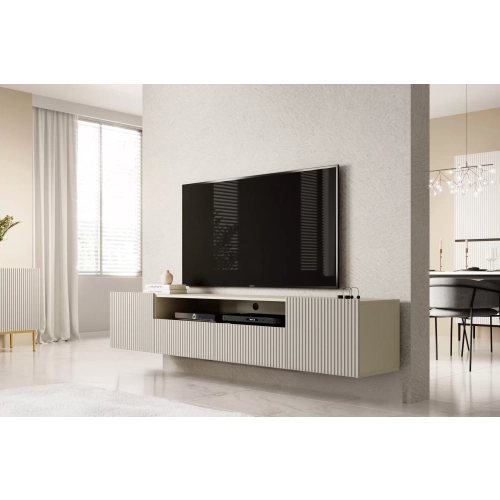 Szafka RTV wisząca Nicole 200 cm z wnęką i szufladami - kaszmir / kaszmir mat