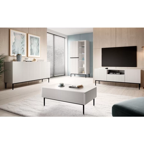 Szafka RTV z szufladą Nicole 150 cm - biały mat / czarne nóżki