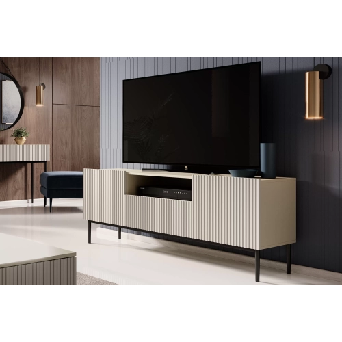 Szafka RTV Nicole 150 cm z szufladą i wnęką - kaszmir / czarne nóżki