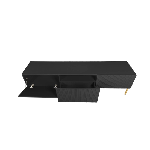 Szafka RTV Nicole 200 cm na metalowych nogach z szufladą - czarny mat / złote nóżki