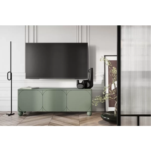 Szafka RTV trzydrzwiowa Sonatia II na nogach kulach 150 cm - oliwka