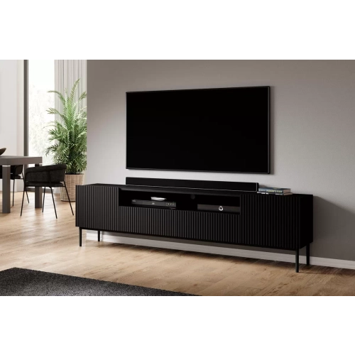 Szafka RTV Nicole 200 cm z wnęką i szufladami - czarny mat / czarne nóżki