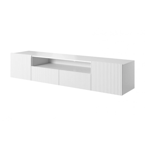 Szafka RTV wisząca Nicole 200 cm z wnęką i szufladami - biały / biały mat