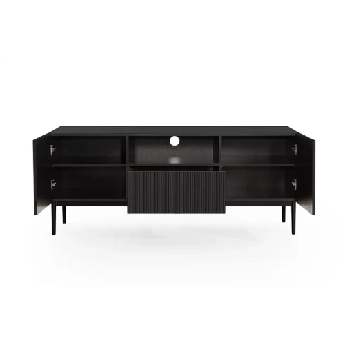 Szafka RTV Nicole 150 cm z szufladą i wnęką - czarny mat / czarne nóżki