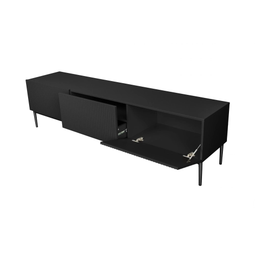 Szafka RTV Nicole 200 cm na metalowych nogach z szufladą - czarny mat / czarne nóżki
