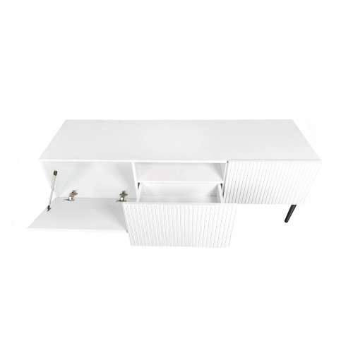 Szafka RTV Nicole 150 cm na metalowych nogach z szufladą - biały mat / czarne nóżki