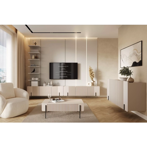 Szafka RTV Malmi 150 cm wisząca - kaszmir / czarny