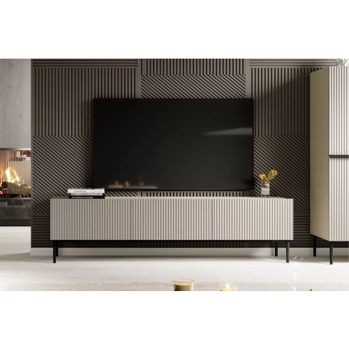 Szafka RTV Nicole 200 cm na metalowych nogach z szufladą - kaszmir / czarne nóżki