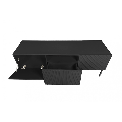 Szafka RTV Nicole 150 cm na metalowych nogach z szufladą - czarny mat / czarne nóżki