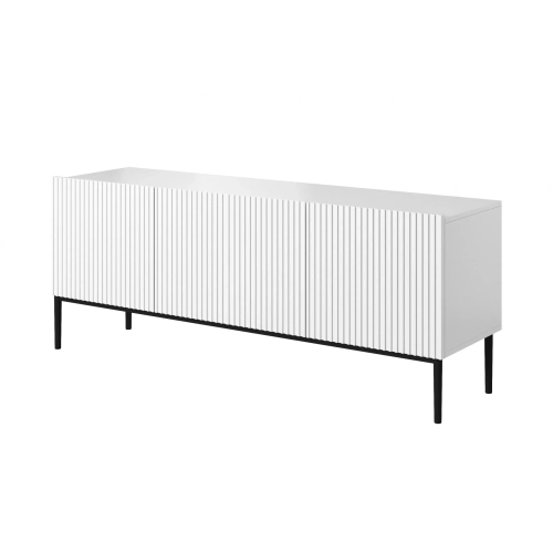 Szafka RTV Nicole 150 cm na metalowych nogach z szufladą - biały mat / czarne nóżki