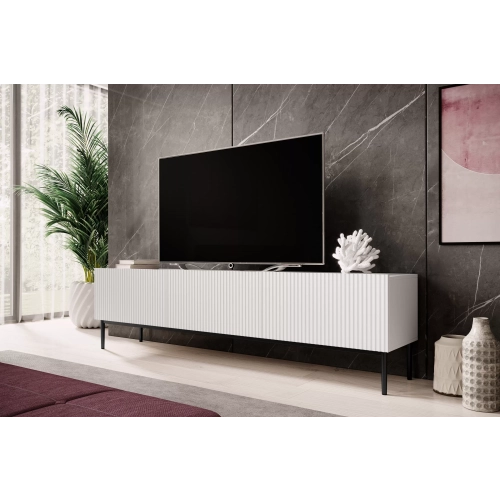 Szafka RTV z szufladą Nicole 200 cm - biały mat / czarne nóżki