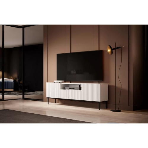 Szafka RTV z szufladą Nicole 150 cm - biały mat / czarne nóżki