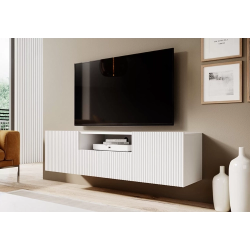 Szafka RTV wisząca Nicole 150 cm z szufladą - biały mat