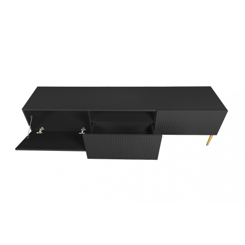 Szafka RTV Nicole 150 cm na metalowych nogach z szufladą - czarny mat / złote nóżki