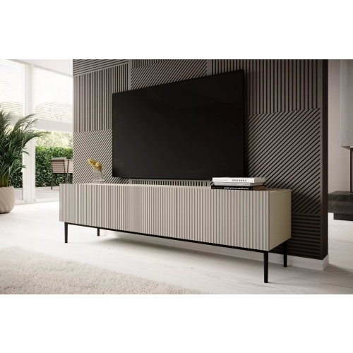 Szafka RTV Nicole 200 cm na metalowych nogach z szufladą - kaszmir / czarne nóżki