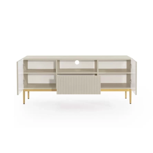 Szafka RTV Nicole 150 cm z szufladą i wnęką - kaszmir / złote nóżki