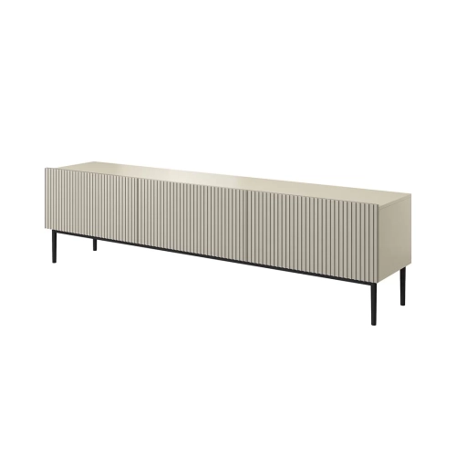 Szafka RTV Nicole 200 cm na metalowych nogach z szufladą - kaszmir / czarne nóżki