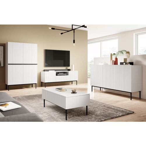 Szafka RTV z szufladą Nicole 150 cm - biały mat / czarne nóżki