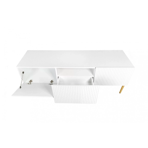 Szafka RTV Nicole 150 cm na metalowych nogach z szufladą - biały mat / złote nóżki