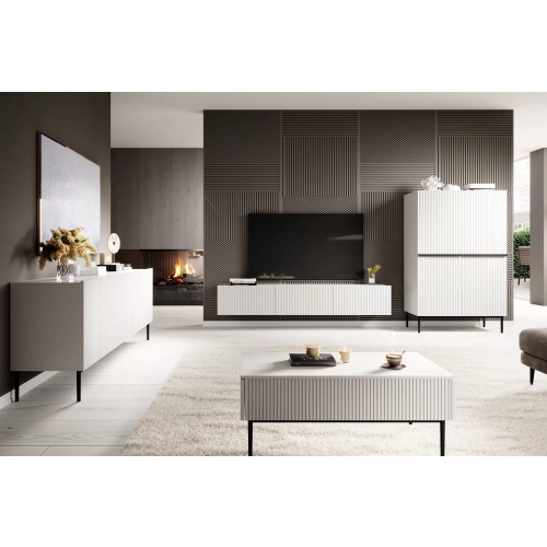 Szafka RTV Nicole 150 cm na metalowych nogach z szufladą - biały mat / czarne nóżki