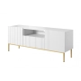 Szafka RTV Nicole 150 cm z szufladą i wnęką - biały mat / złote nóżki