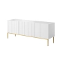 Szafka RTV Nicole 150 cm na metalowych nogach z szufladą - biały mat / złote nóżki