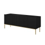 Szafka RTV Nicole 150 cm na metalowych nogach z szufladą - czarny mat / złote nóżki