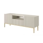 Szafka RTV Nicole 150 cm z szufladą i wnęką - kaszmir / złote nóżki