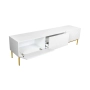 Szafka RTV z szufladą Nicole 200 cm - biały mat / złote nóżki
