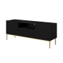Szafka RTV Nicole 150 cm z szufladą i wnęką - czarny mat / złote nóżki