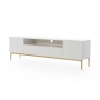 Szafka RTV Nicole 200 cm z wnęką i szufladami - biały mat / złote nóżki