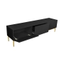 Szafka RTV Nicole 200 cm na metalowych nogach z szufladą - czarny mat / złote nóżki