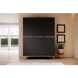 Szafa Nicole 150 cm z półkami - czarny mat / złote nóżki