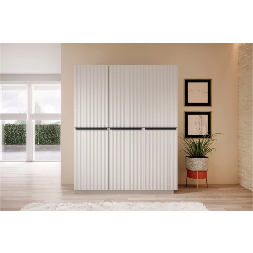 Szafa Nicole 150 cm z półkami - biały mat / czarne uchwyty