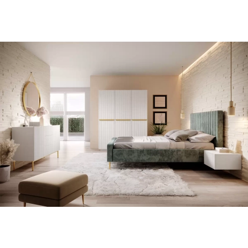 Szafa Nicole 150 cm z półkami - biały mat / złote uchwyty