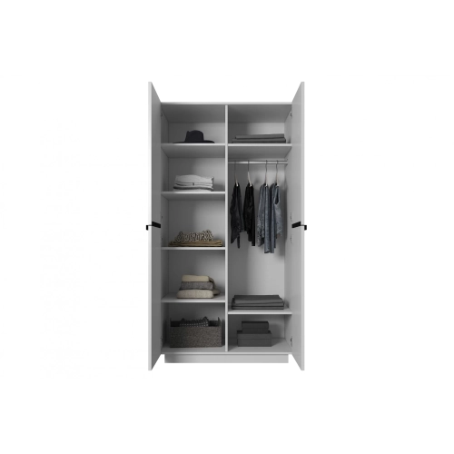 Szafa Nicole 100 cm z półkami - biały mat / czarne uchwyty