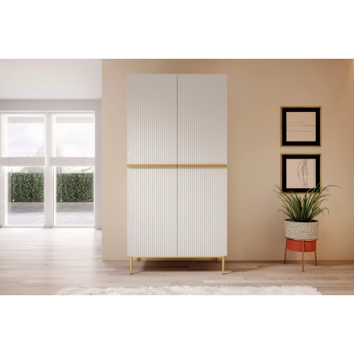 Szafa Nicole 100 cm z półkami - biały mat / złote nóżki