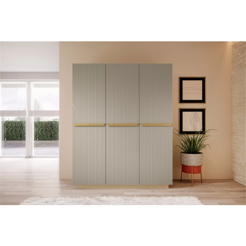 Szafa Nicole 150 cm z półkami - kaszmir / złote uchwyty