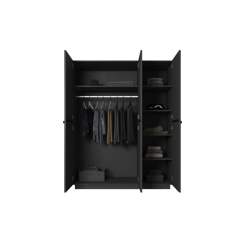 Szafa Nicole 150 cm z półkami - czarny mat / czarne uchwyty