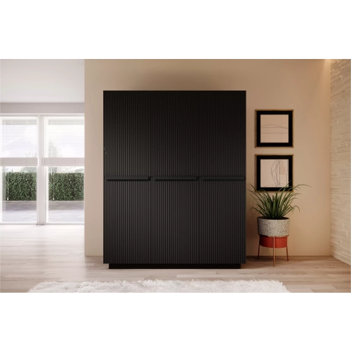 Szafa Nicole 150 cm z półkami - czarny mat / czarne uchwyty