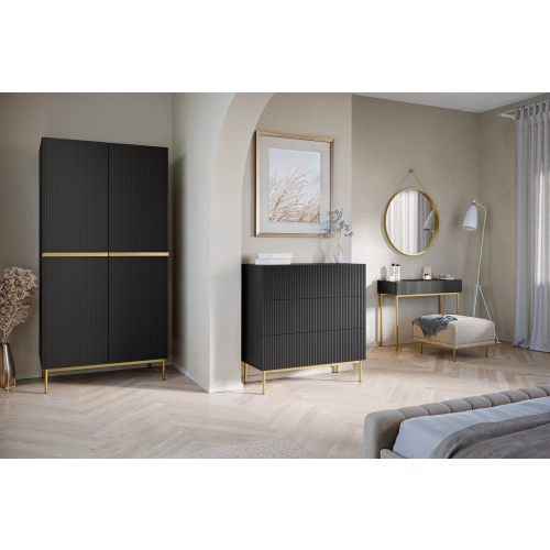 Szafa Nicole 100 cm z półkami - czarny mat / złote nóżki